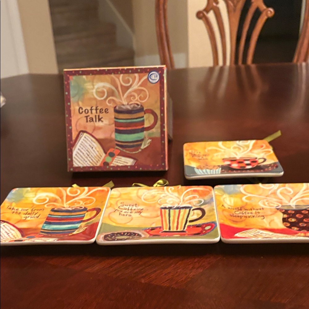 Coffee Talk Decorative desert/appetizer plates 4 piece Set Multicolor 4.5” - Picture 2 of 8